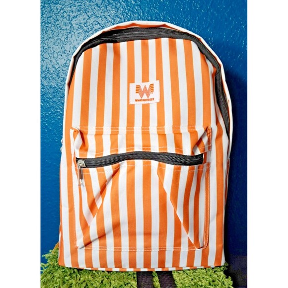 NWT 2025 Whataburger Backpack Orange and White Stripe 15x11x5 - Picture 1 of 9